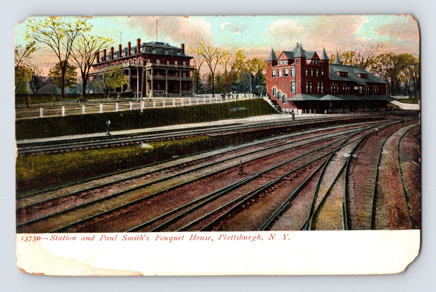 Plattsburgh New York Railroad Train Station Fouquet House 1908 Postcard