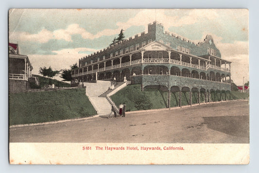 Hayward California Haywards Hotel hillside building veranda 1908 postcard