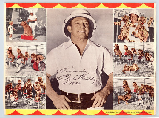 Clyde Beatty 1959 Circus Flyer Lion Tiger Trainer Souvenir 10.5 x 8