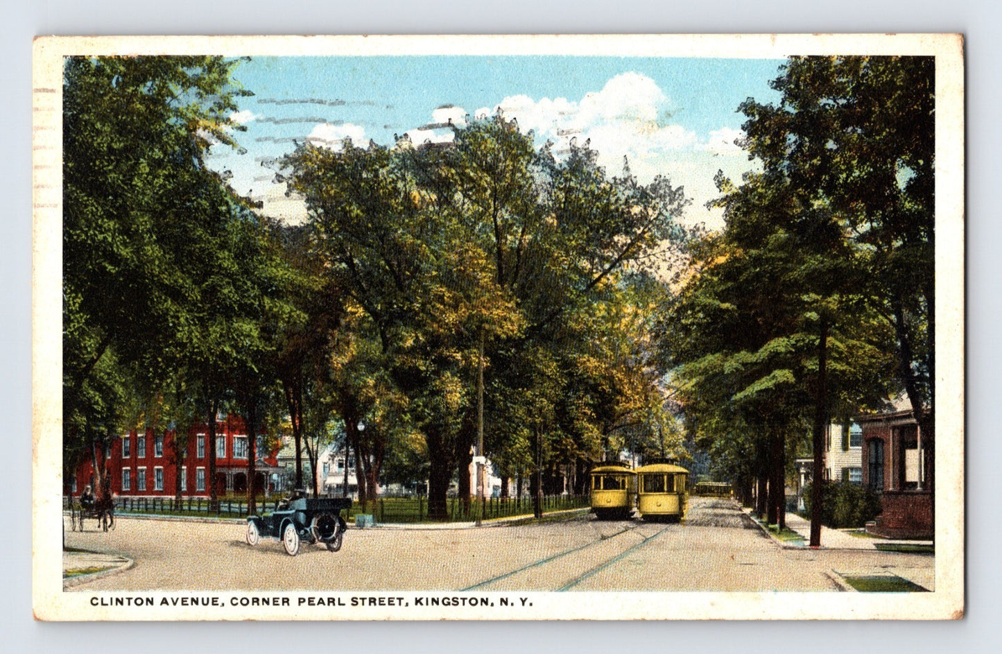 Kingston New York Clinton Avenue Pearl Street Streetcar 1921 Postcard Posted