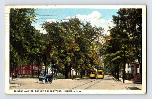 Kingston New York Clinton Avenue Pearl Street Streetcar 1921 Postcard Posted