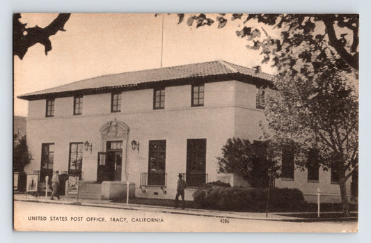 Tracy California Post Office Downtown 1940s Postcard Unposted
