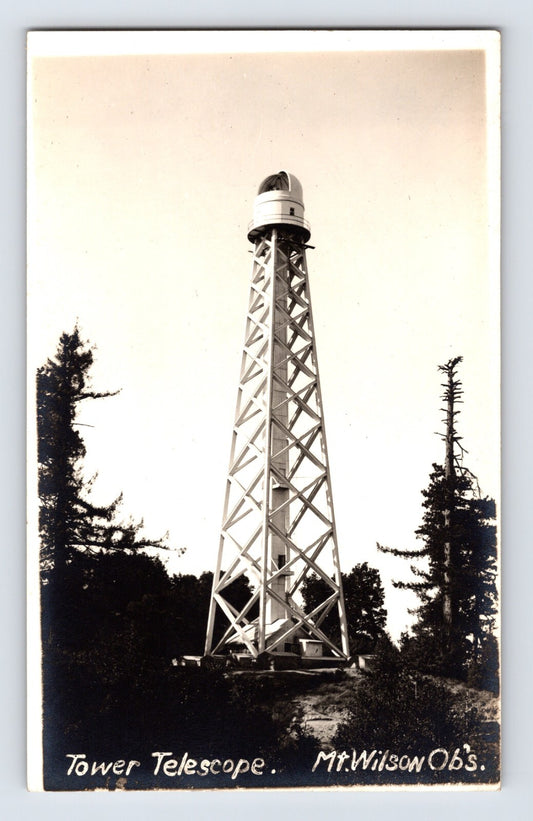 Mount Wilson Observatory telescope tower California lattice structure among trees real photo postcard
