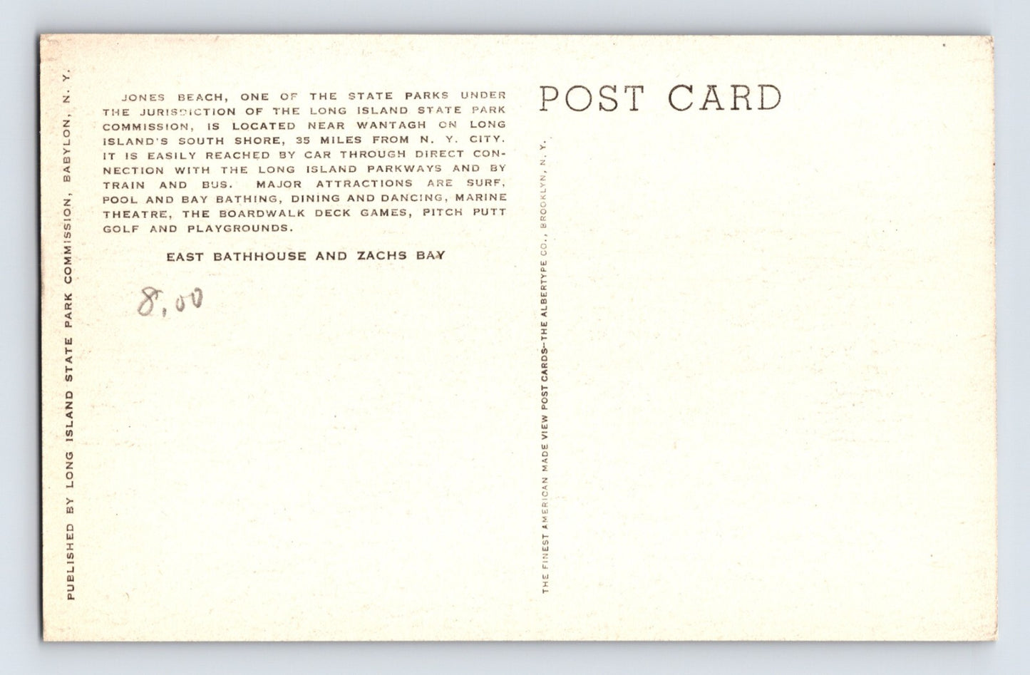 Jones Beach Long Island New York East Bathhouse Zachs Bay 1940s Postcard