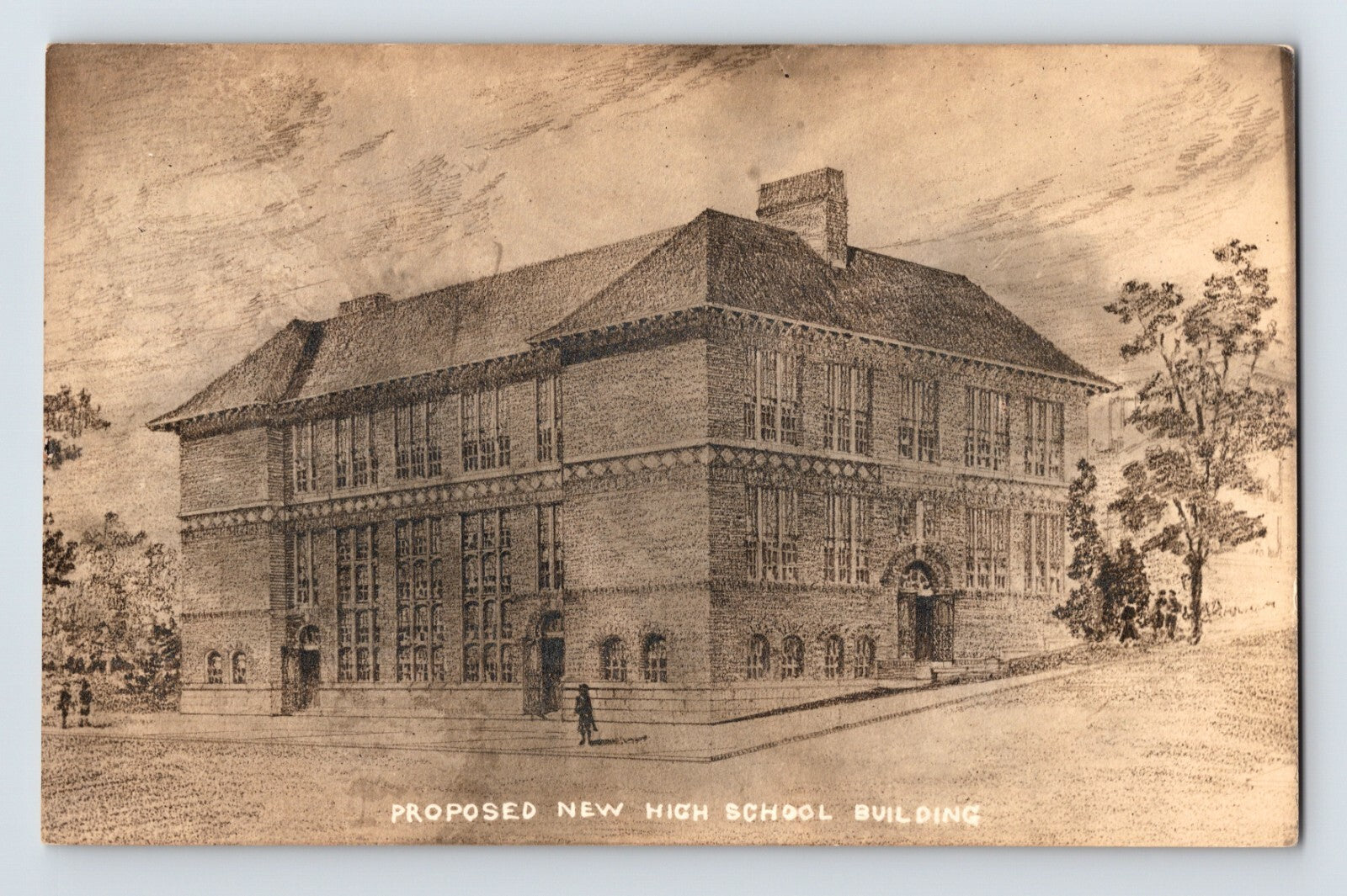 1910s Monticello New York proposed high school building architectural sketch real photo postcard archival image