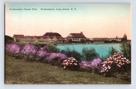 Southampton Long Island New York Beach Club lagoon flowers 1910s Albertype hand colored postcard
