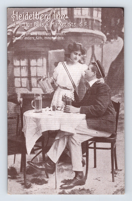 San Francisco California Heidelberg Inn restaurant couple beer scene postcard 1910s