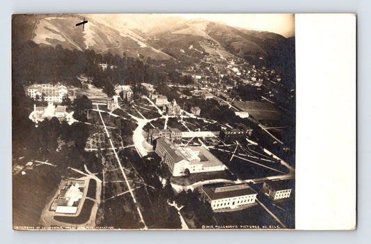 University of California Berkeley aerial campus view 1913 real photo postcard with hillside and academic buildings