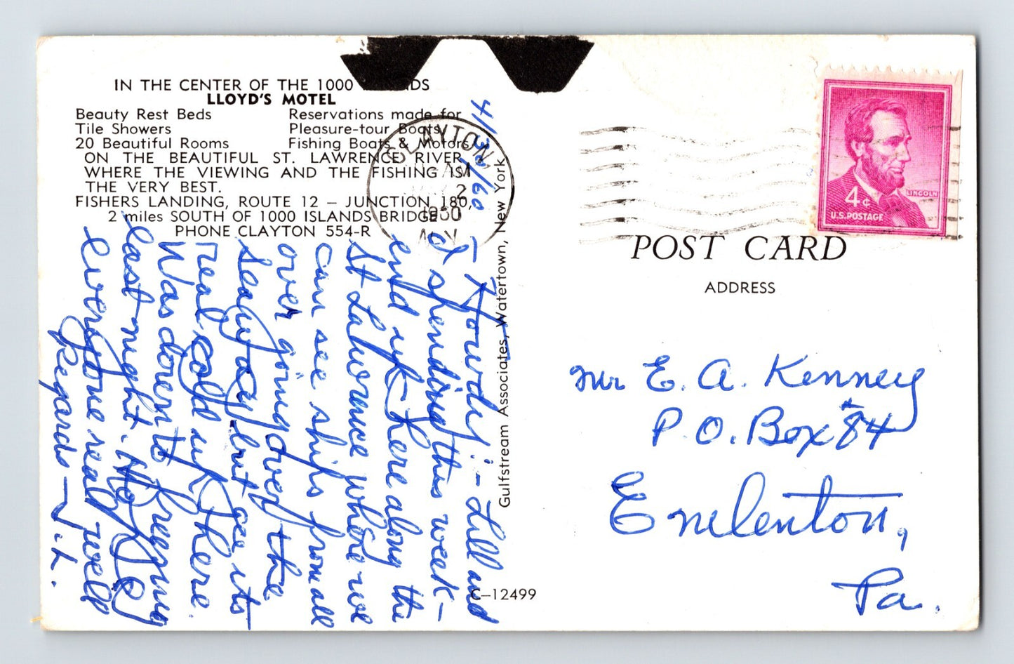 Thousand Islands New York Lloyds Motel 1960s Postcard Posted Chrome