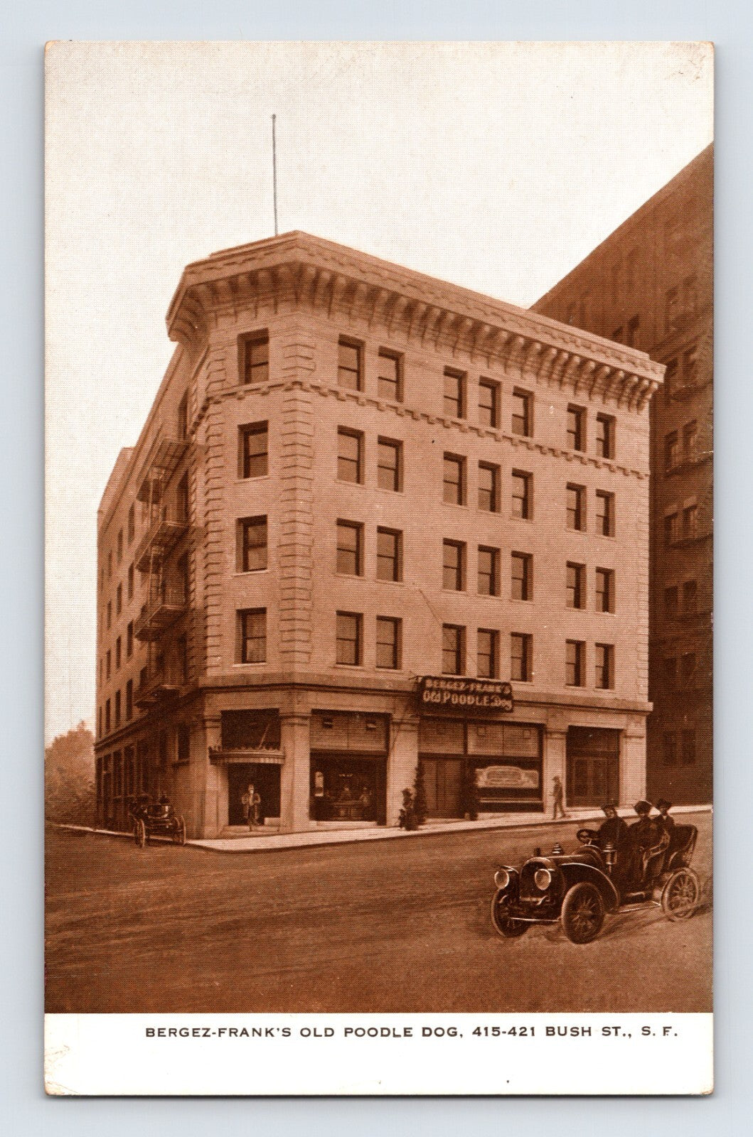 Bergez Franks Poodle Dog Restaurant building at 415 421 Bush Street San Francisco California 1910s postcard
