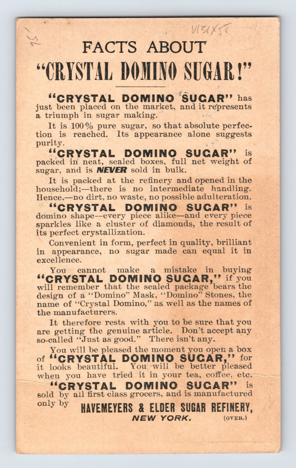 Crystal Domino Sugar 1890s Victorian Trade Card Cubes Boxes Packets 5.5 x 3.5