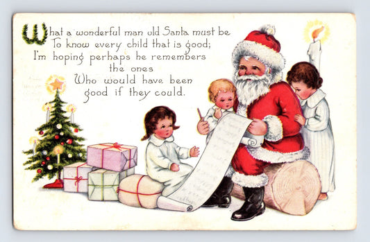 Christmas Santa Children Naughty Nice List Whitney Made 1920 Postcard Posted