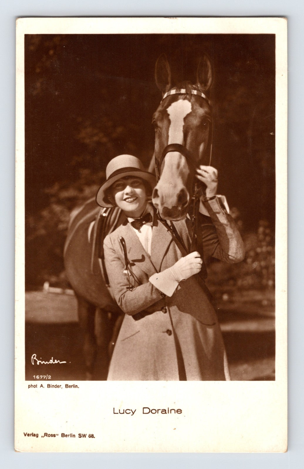 Lucy Doraine silent film actress with horse portrait RPPC Ross Verlag Berlin postcard