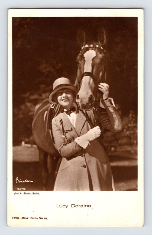 Lucy Doraine silent film actress with horse portrait RPPC Ross Verlag Berlin postcard