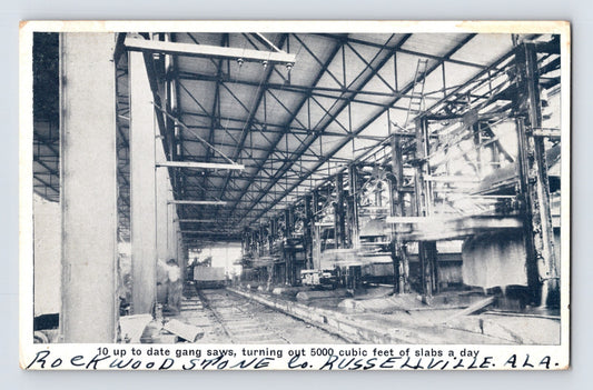 Russellville Alabama Rockwood Stone Company gang saws interior 1940s postcard unposted