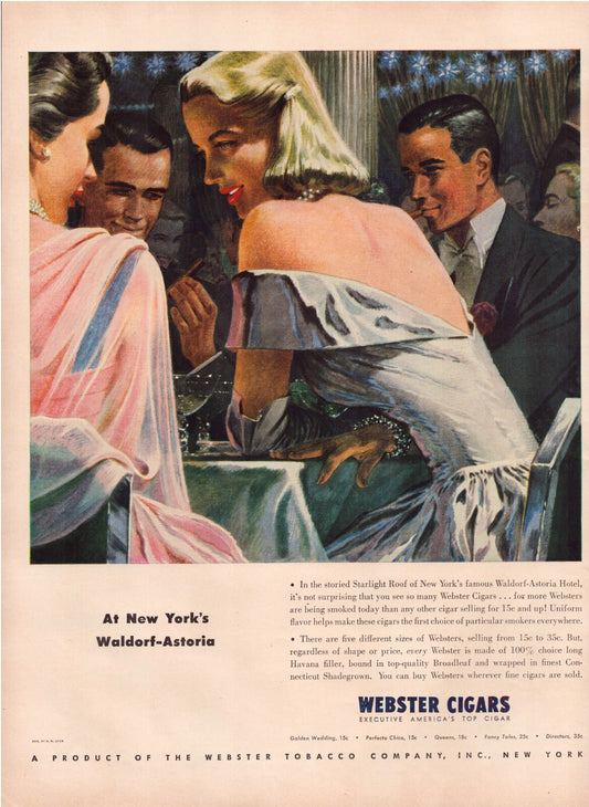 Webster Cigars 1948 Waldorf Astoria New York City Print Ad Full Page 10.5 x 13.5