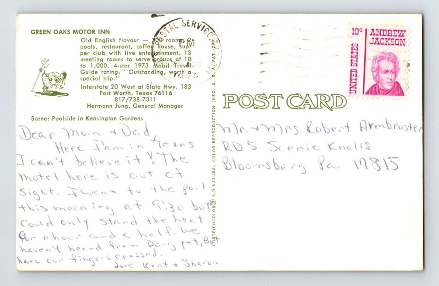 Fort Worth Texas Green Oaks Motor Inn Motel Pool 1974 Postcard Posted Chrome