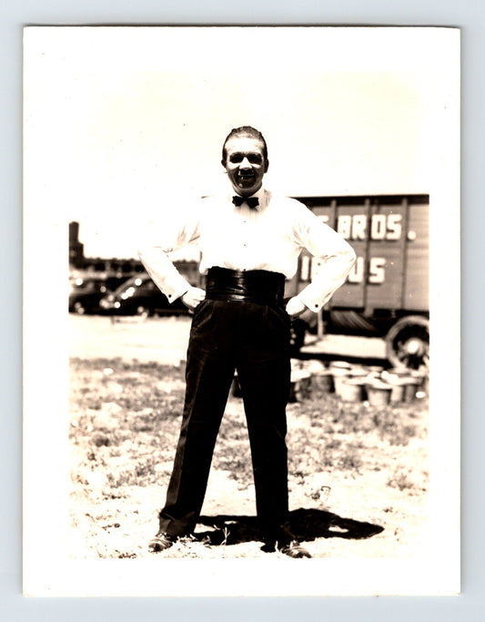 Cole Bros Circus 1944 announcer H Thomas standing outdoors Grand Island Nebraska vintage photo