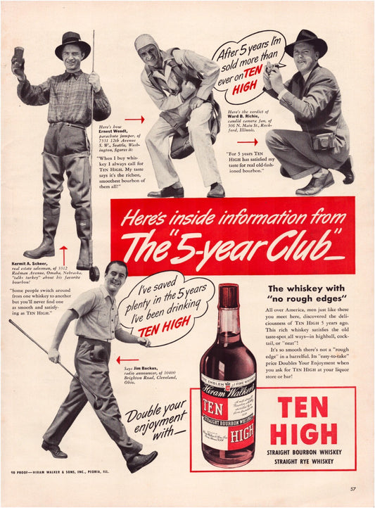 Ten High Whiskey 1940 Jim Backus Howell Full Page Print Ad - 10.5 x 13.5