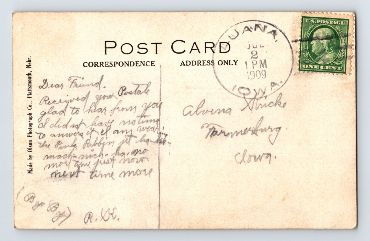 Luana Iowa Multi View 1909 RPPC Postcard Band Train Depot Posted Divided Back