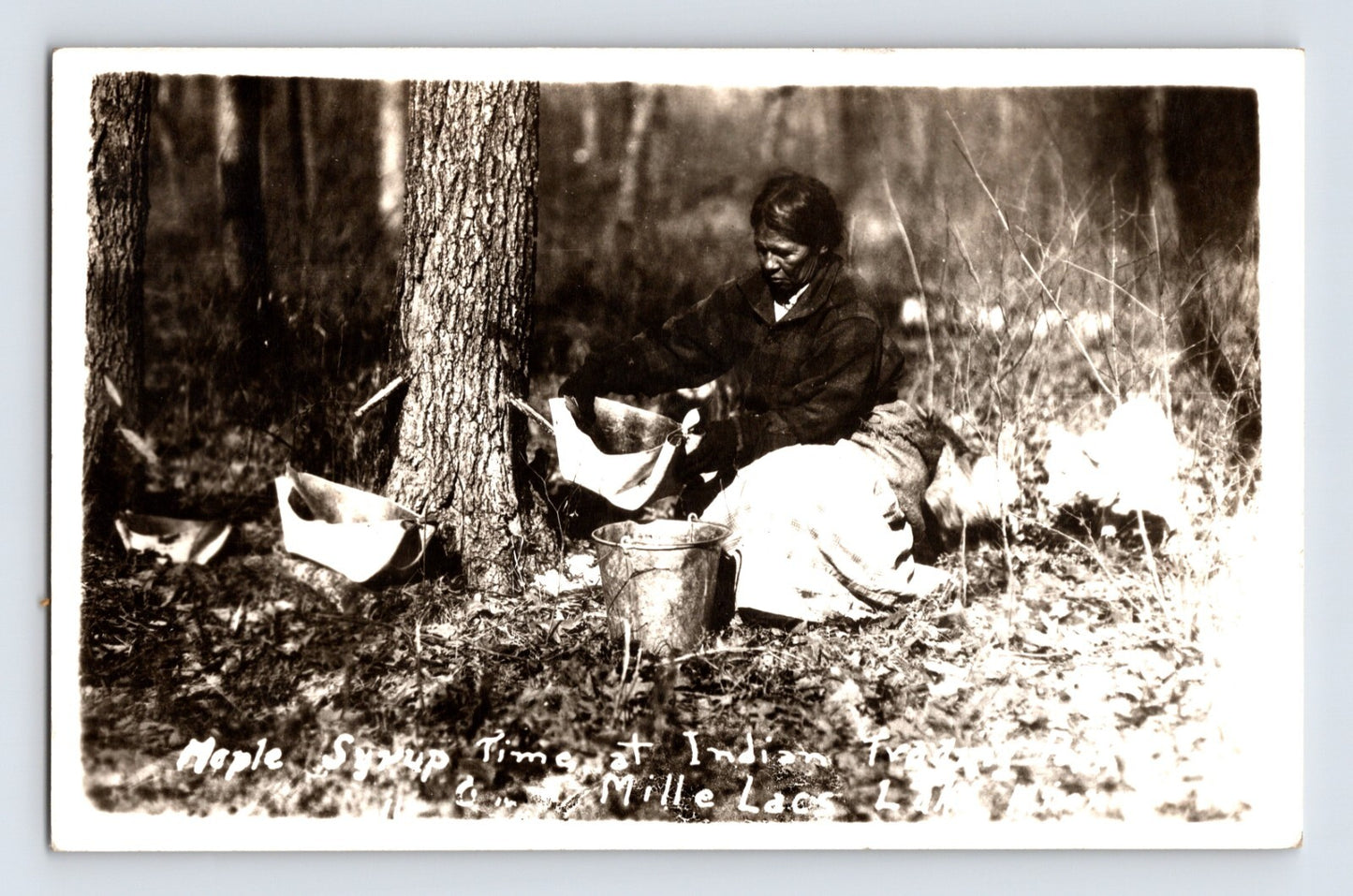 Mille Lacs Minnesota Ojibwe Maple Syrup 1940s RPPC Postcard EKC Unposted