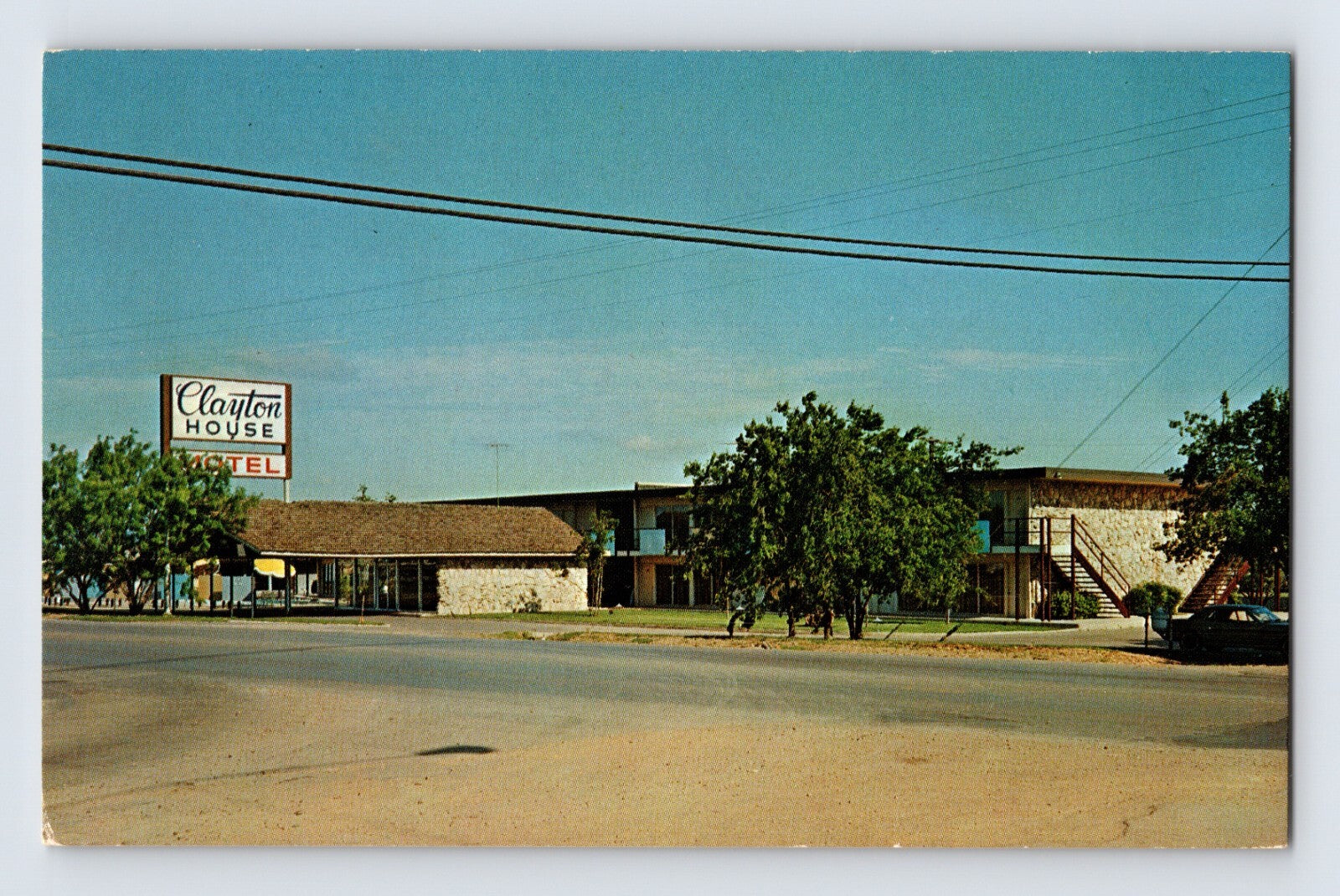 Denton Texas Clayton House Hotel roadside motel exterior 1960s chrome postcard