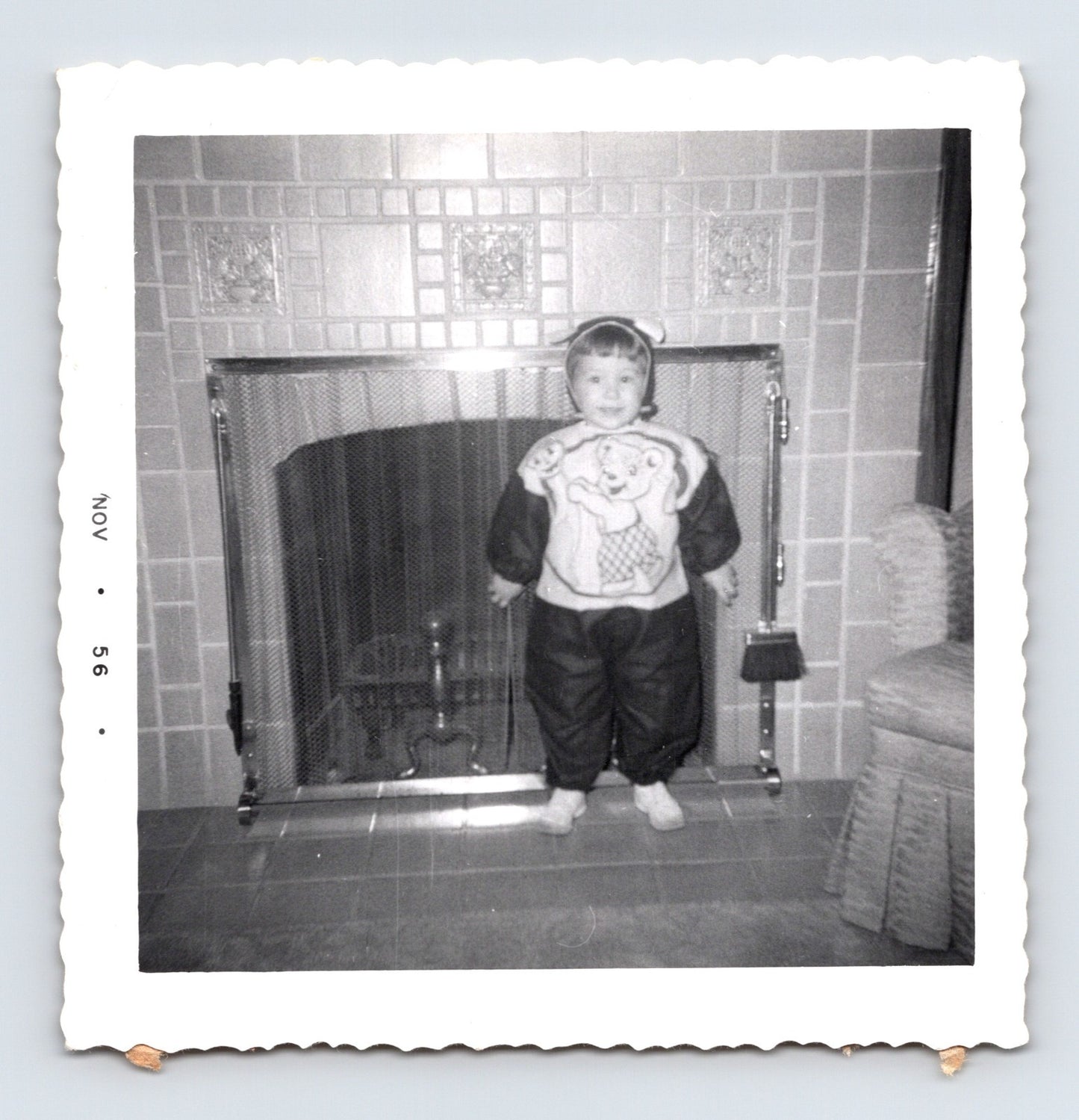 Halloween 1956 toddler costume fireplace indoor snapshot child vintage photo
