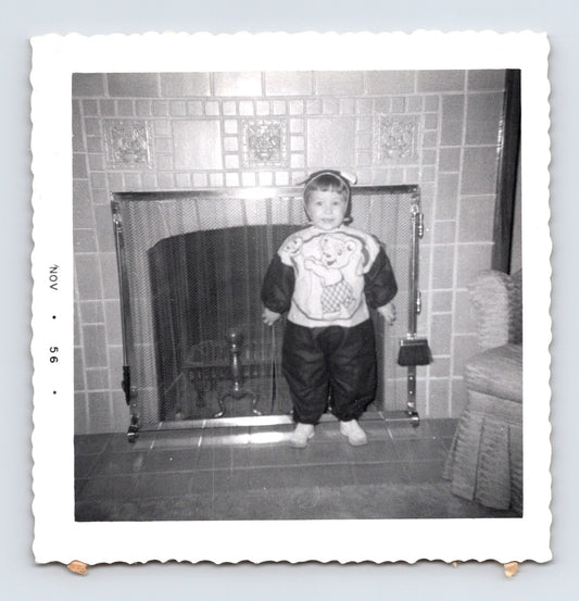 Halloween 1956 toddler costume fireplace indoor snapshot child vintage photo
