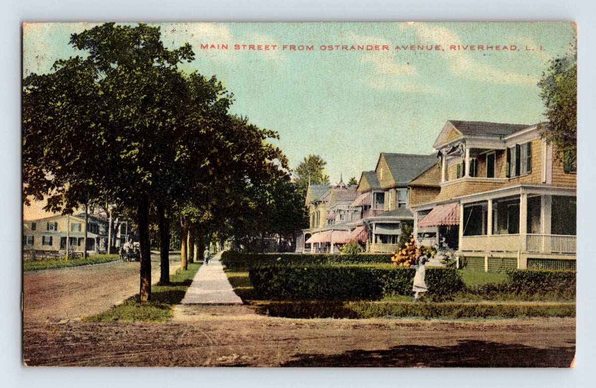 Riverhead New York Long Island Main Street Ostrander Avenue 1910s Postcard