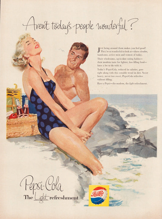 Pepsi-Cola 1955 Print Ad Beautiful Blonde Beach Pin Up GGA - 10.5 x 13.5