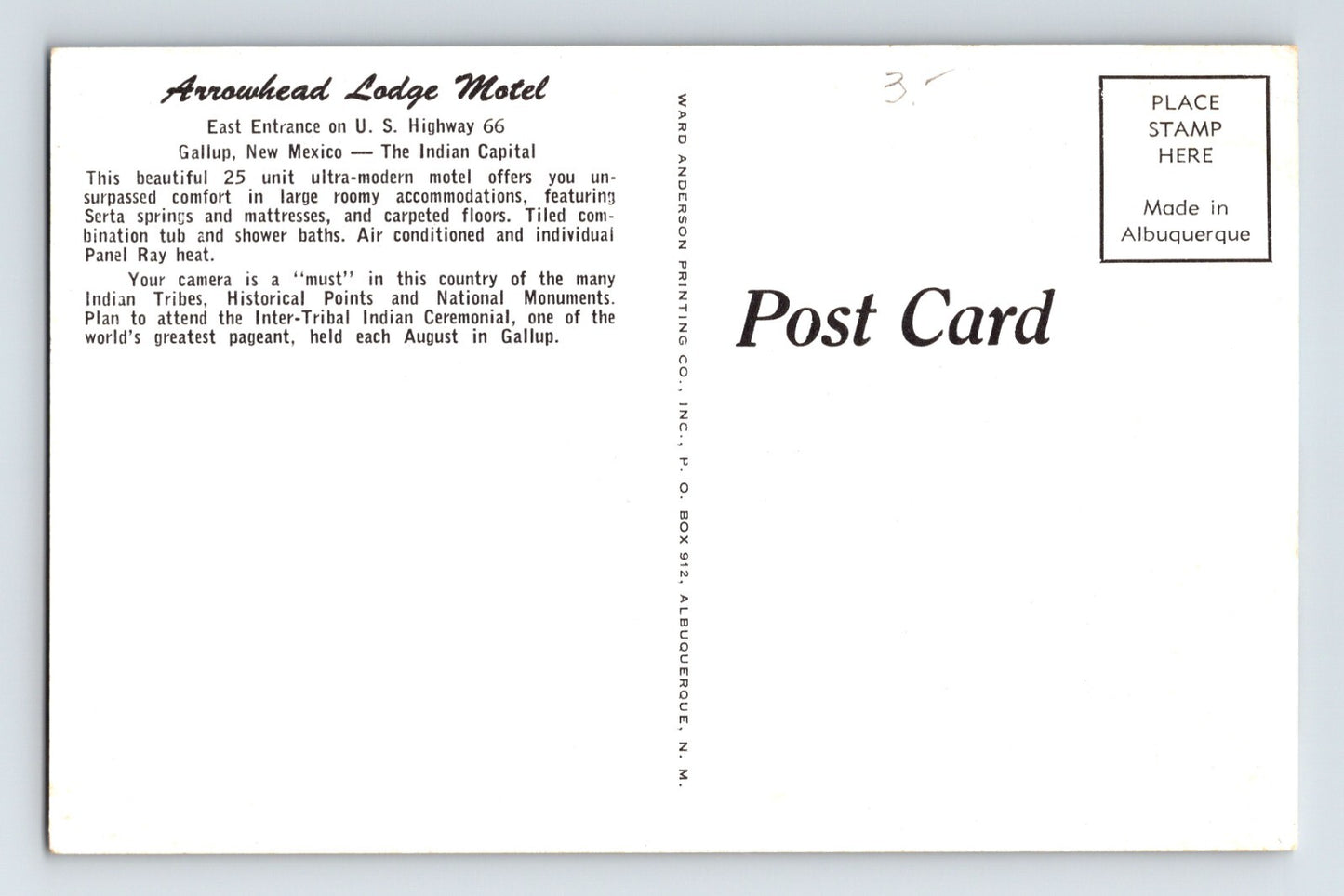 Gallup New Mexico Route 66 Arrowhead Lodge Motel 1960s Postcard Unposted