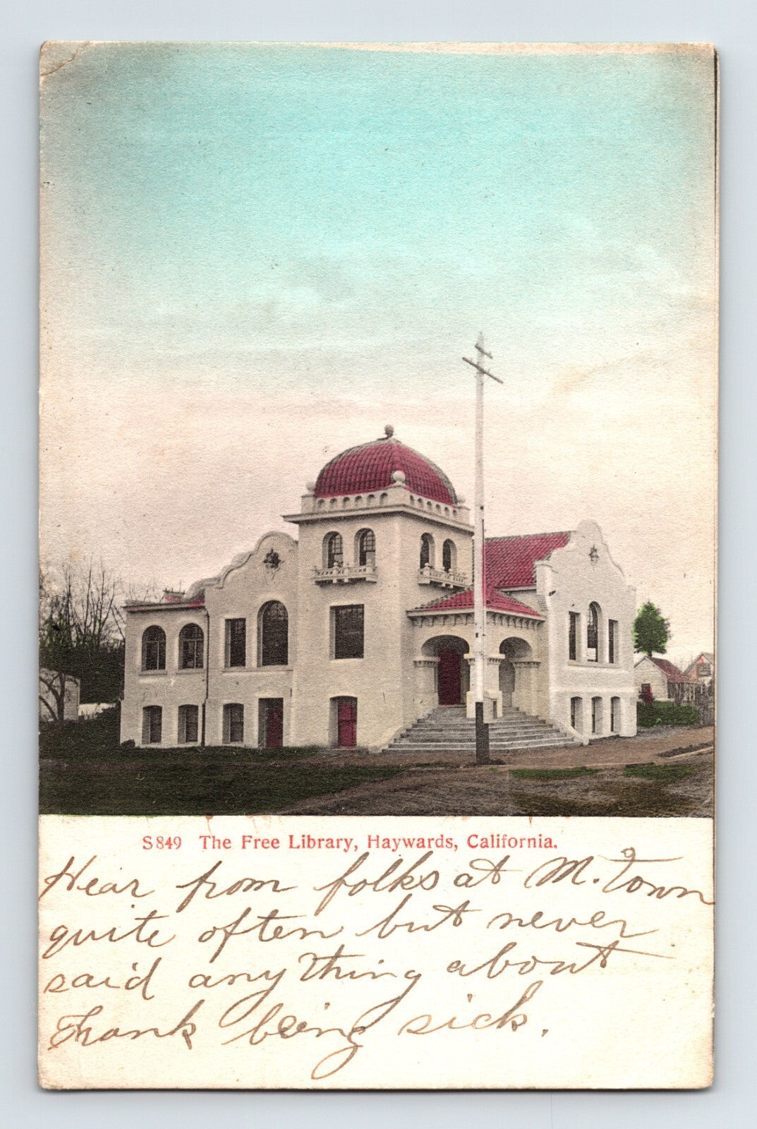 Hayward California Carnegie Free Library domed building early postcard view 1910s