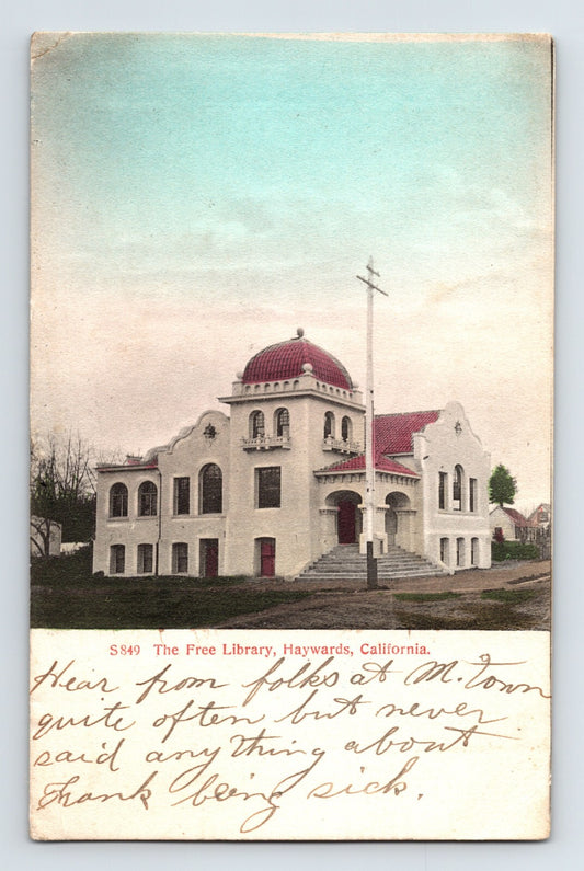 Hayward California Carnegie Free Library domed building early postcard view 1910s