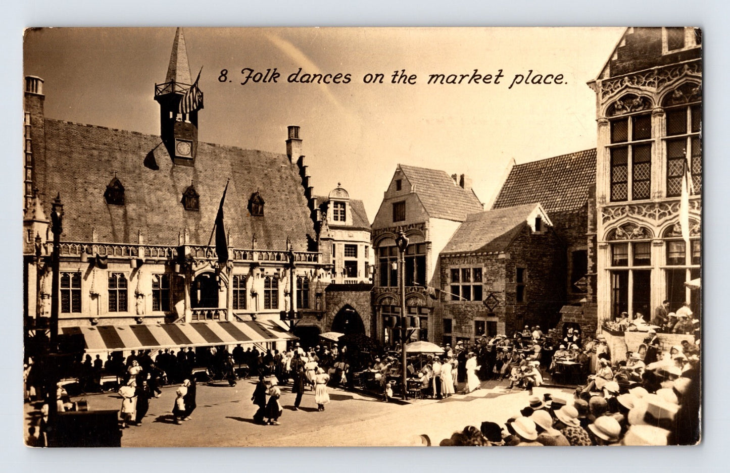 Chicago Illinois Worlds Fair 1933 folk dances market square crowd historic buildings photo postcard