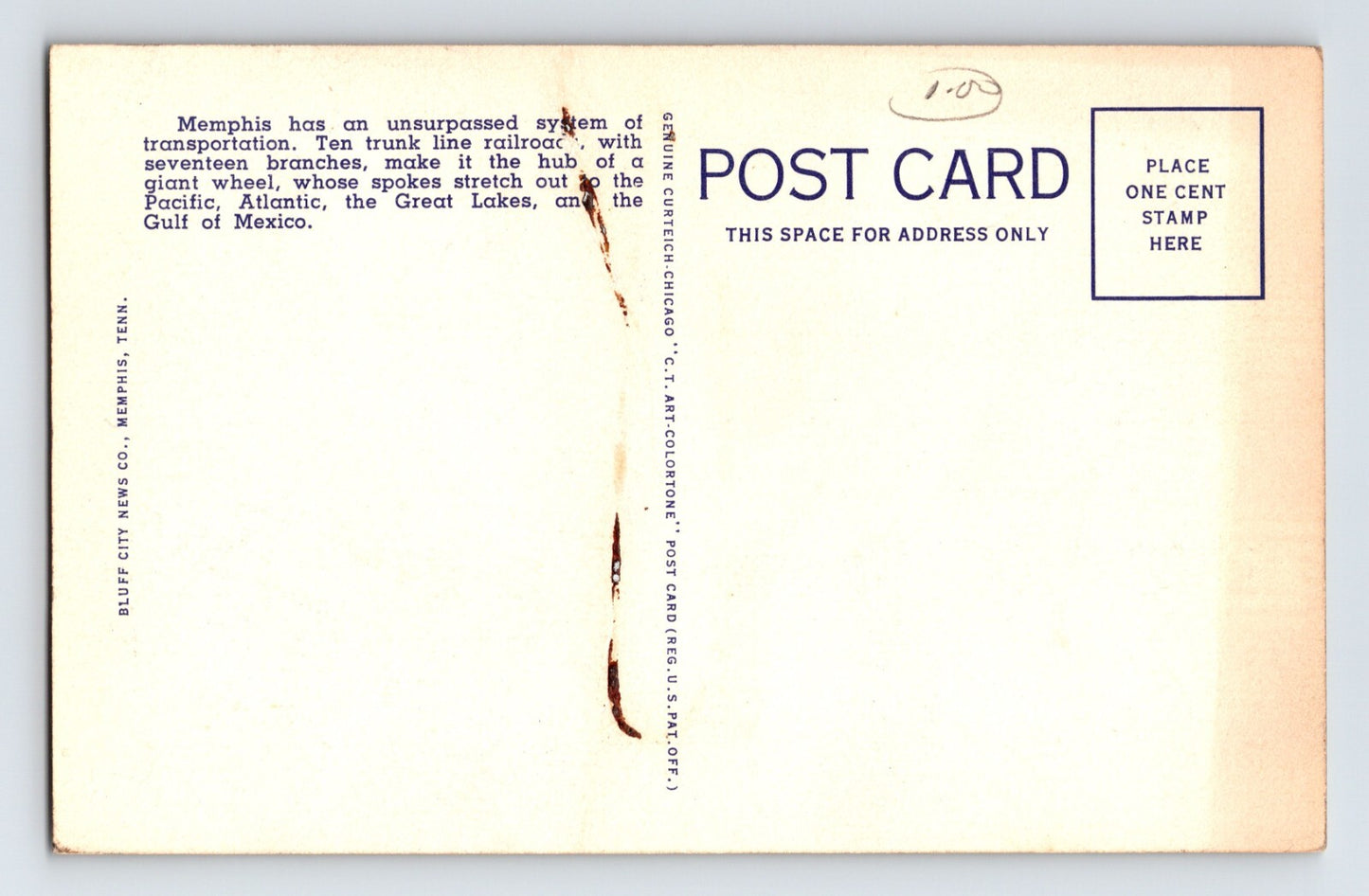 Memphis Tennessee Union Station Railroad Depot 1940s Postcard Unposted
