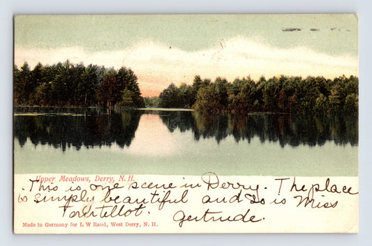 Derry New Hampshire Upper Meadows lake reflection trees 1905 postcard