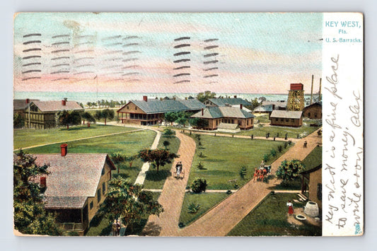 Key West Florida US Navy Barracks grounds buildings paths early military installation 1907 postcard