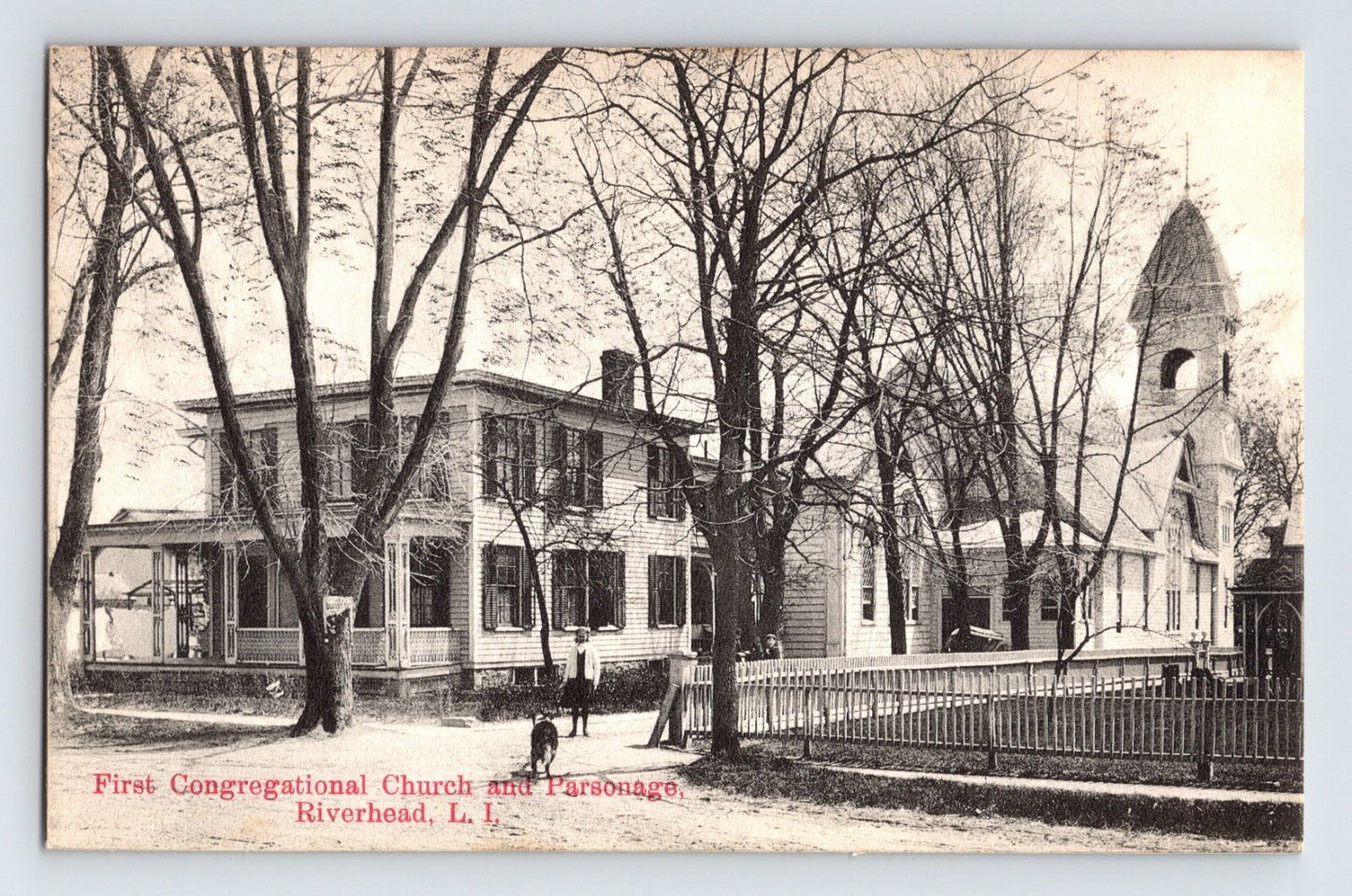 Riverhead Long Island New York First Congregational Church parsonage trees 1920s postcard
