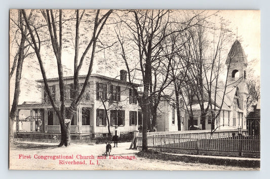 Riverhead Long Island New York First Congregational Church parsonage trees 1920s postcard