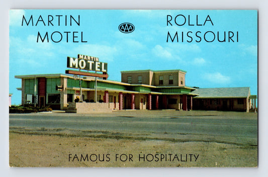 Rolla Missouri Martin Motel Route 66 1960s Postcard Unposted Chrome