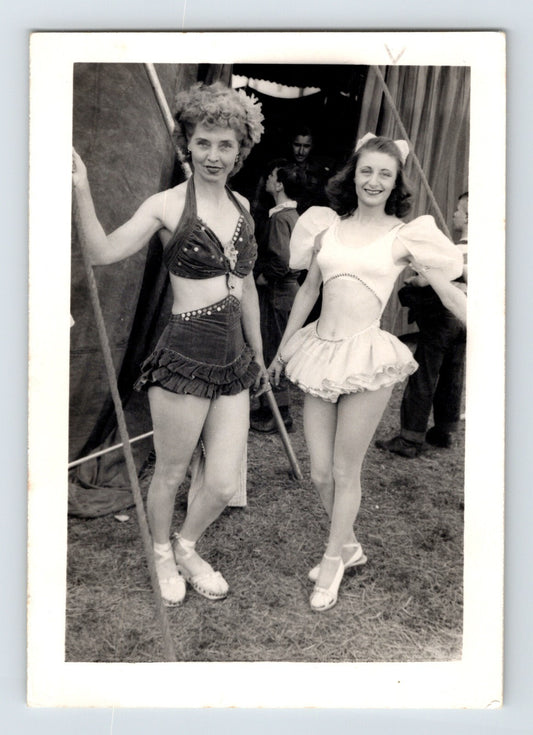 George Cole Circus 1950s photo show girls trapeze performers standing outside tent in costume 4.5 x 3