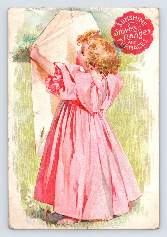 Golden Sunshine stoves ranges furnaces trade card child dress illustration Scranton Pennsylvania Zeigler Schumacher