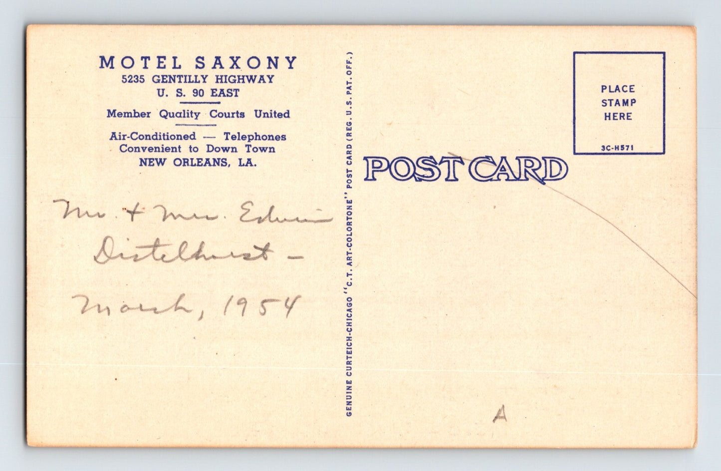 New Orleans Louisiana Motel Saxony 1940s Postcard Unposted Linen