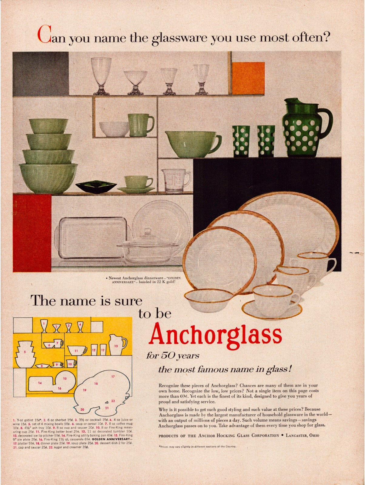 Anchor Hocking Glass 1955 Jadeite Full-Page Print Ad 10.5 x 13.5