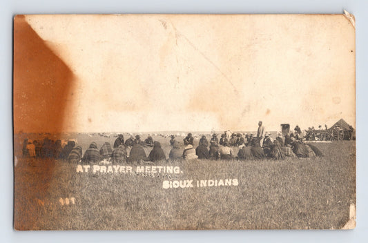 Sioux Indians Prayer Meeting 1910s RPPC Postcard Unposted