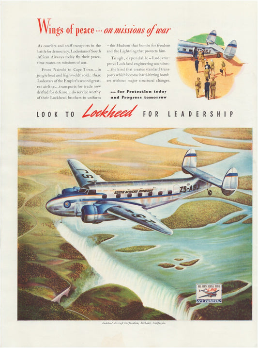 Lockheed Aircraft 1941 Wings of Peace WW2 Aviation Full-Page Ad 10.5 x 13.5