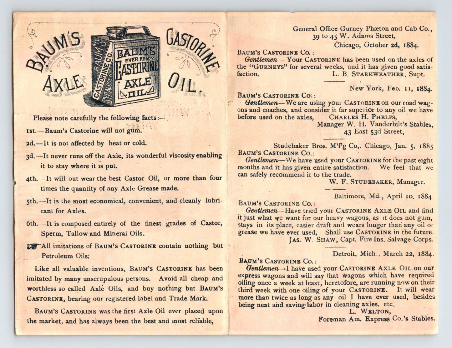 Baum's Castorine Axle Oil Wagon 1890s Victorian Advertising Trade Card 5 x 5.5