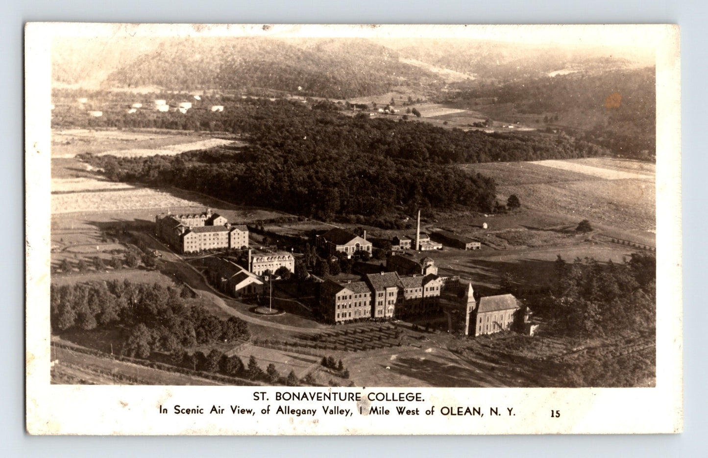 Olean New York St Bonaventure College Aerial 1930s RPPC Postcard Unposted