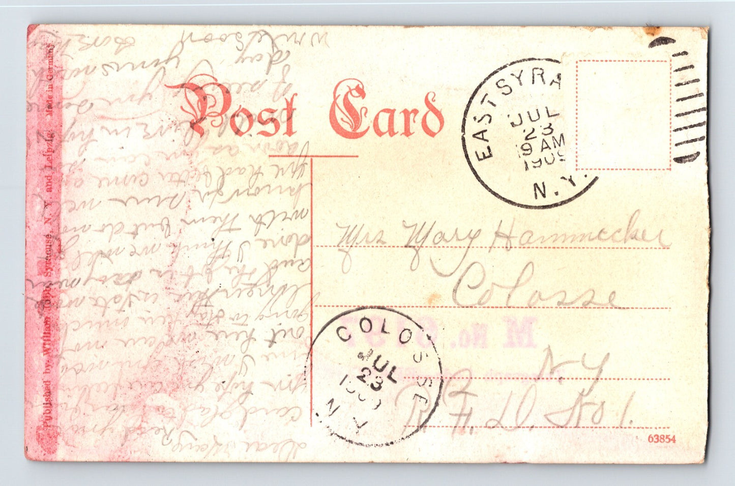 Syracuse New York Bridge Street Railroad Train 1909 Postcard Posted Divided
