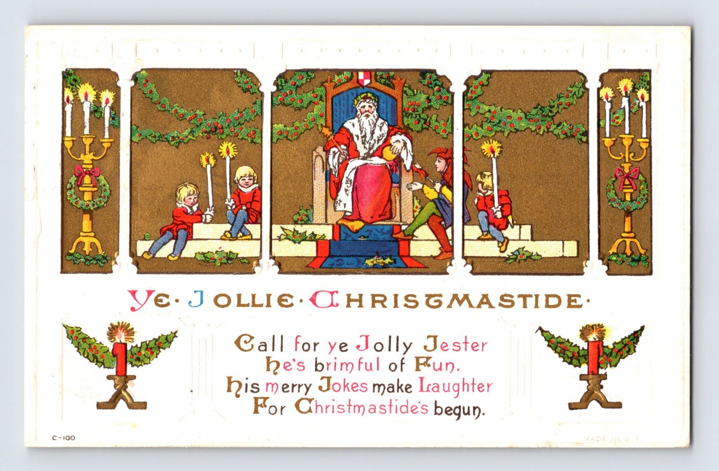 Christmas Santa King Jester 1915 Postcard Posted Divided Back